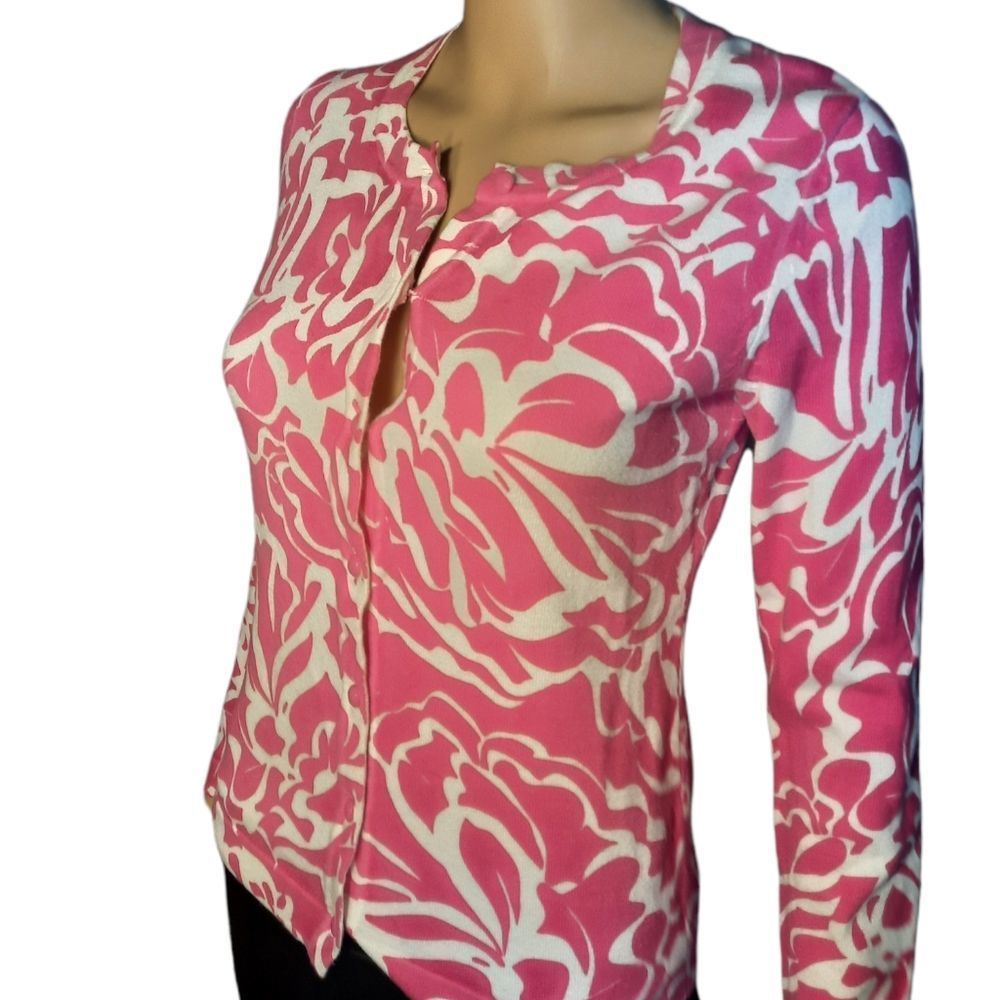 Banana Republic Sweater Cardigan Floral Pink White Womens Size XSmall